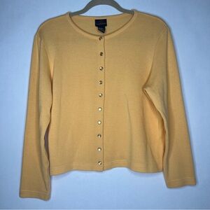 Vintage Jenny Buchanan Yellow Cardigan Sweater Pearlized Buttons Medium M Summer
